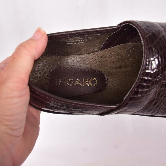 Ingaro Women’s Loafers Size 6M Brandy Croc Embossed Leather Slip-On Comfort Shoe - Picture 8 of 10